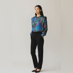 Vintage Cocktail Blouse Top Pleated Medium Satin 80s Bright Dramatic Statement